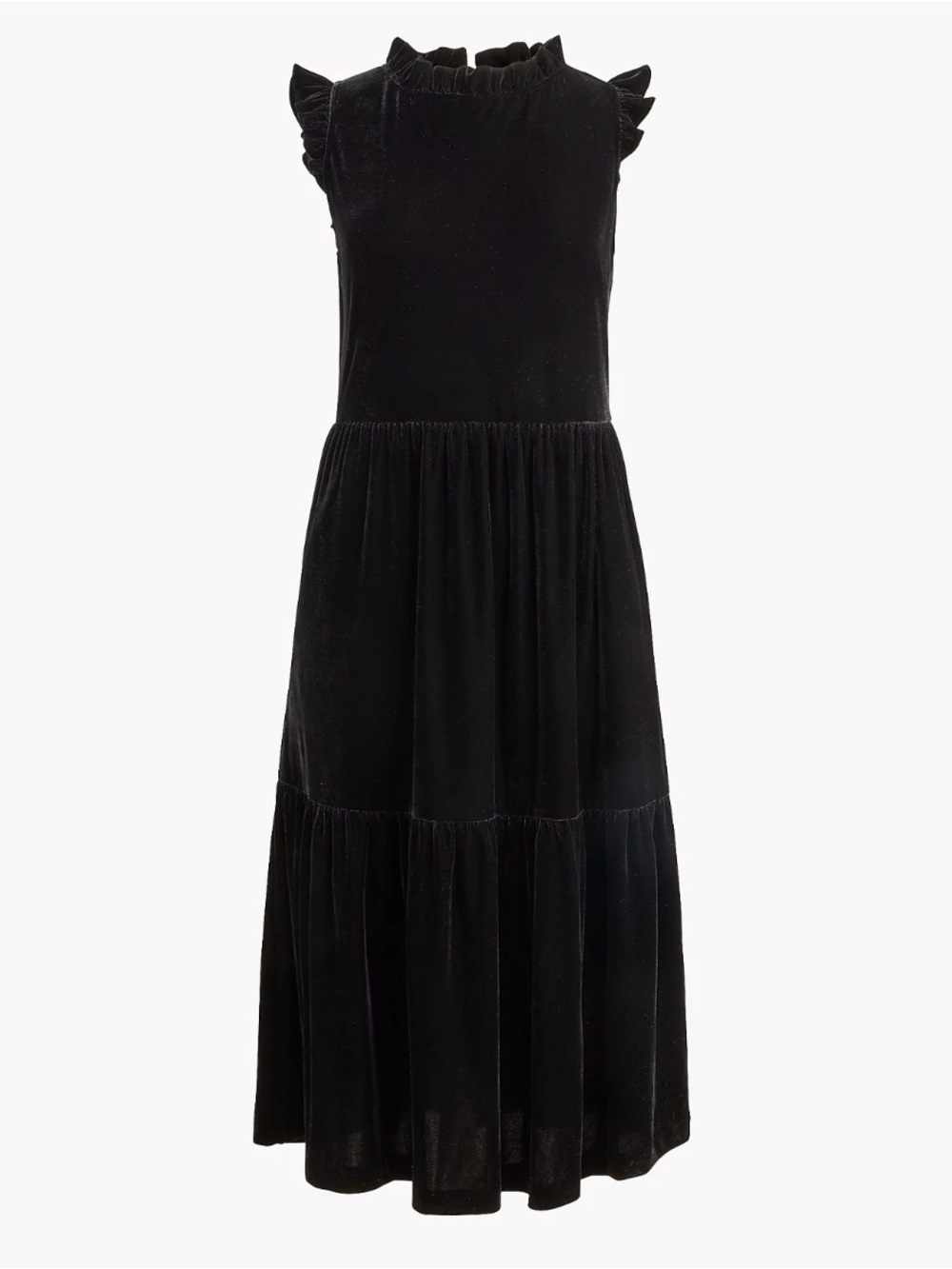 NWOT J. Crew Black Velvet Ruffle Midi Dress - Picture 4 of 14